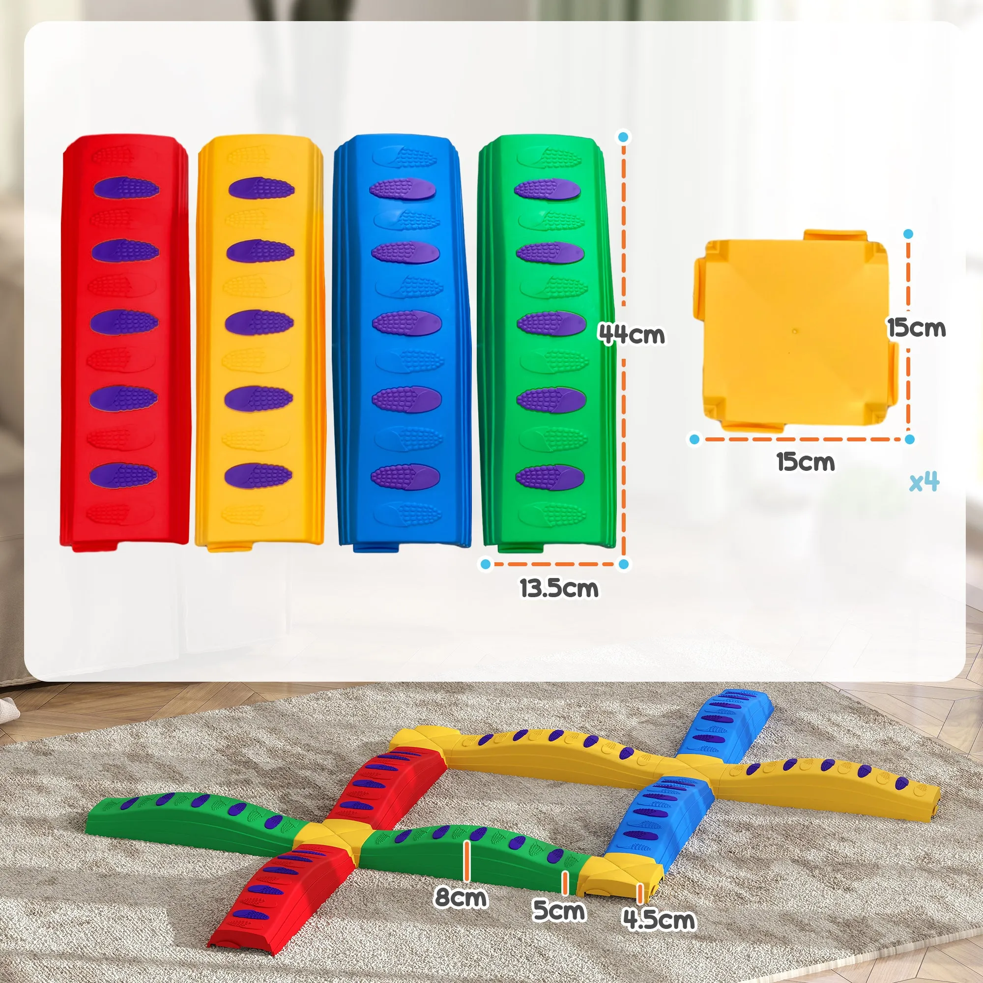 12PCs Kids Balance Beam Stepping Stones with Non-Slip Foot Pads