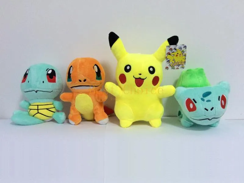 4Pcs/lot Pocket Monster Plush Toys Pikachu & Bulbasaur & Squirtle & Charmander Anime Movie Plush Toy Stuffed Animals Plush dolls