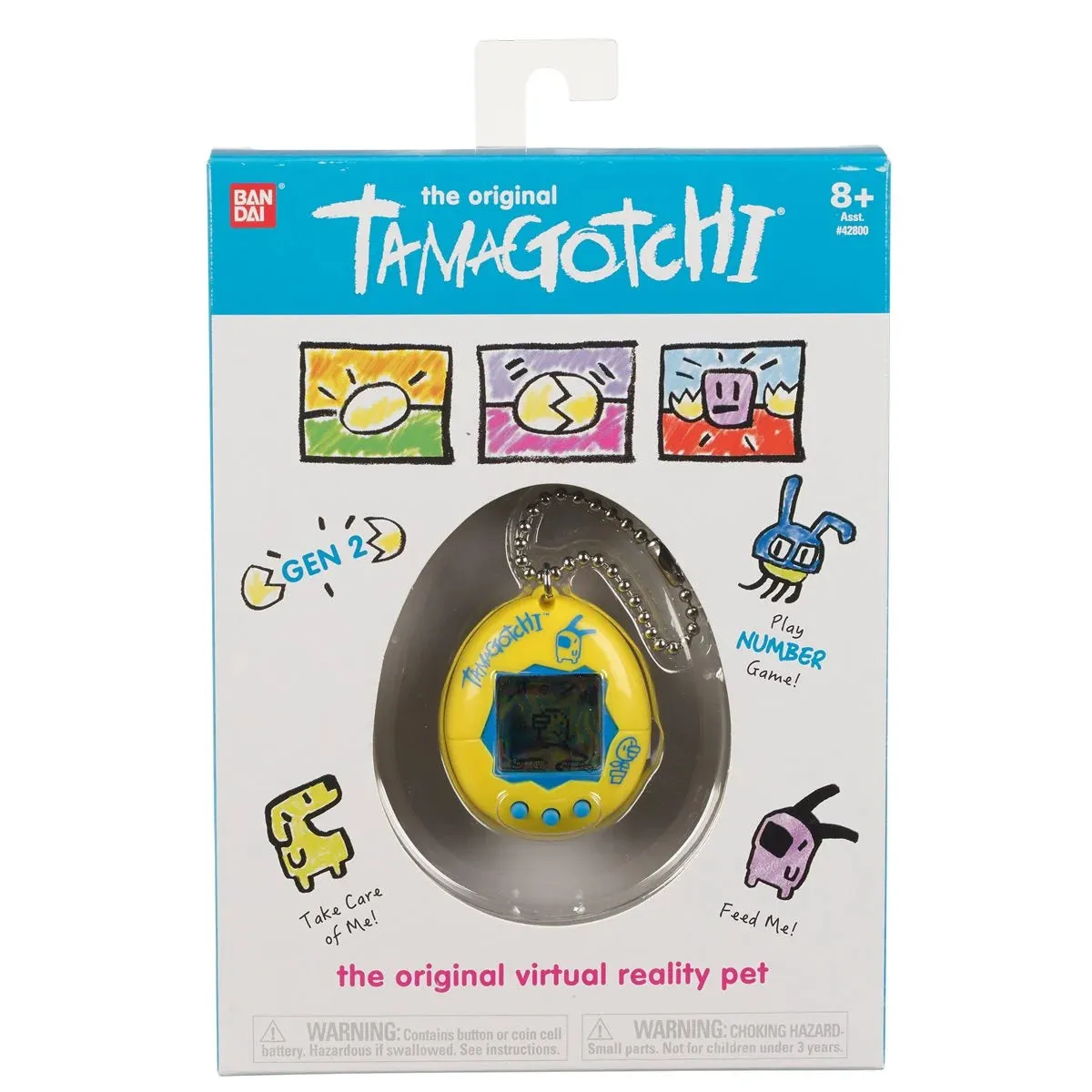Bandai - The Original Tamagotchi (Gen 2) Yellow with Blue Portable Electronic Game (42812) LOW STOCK