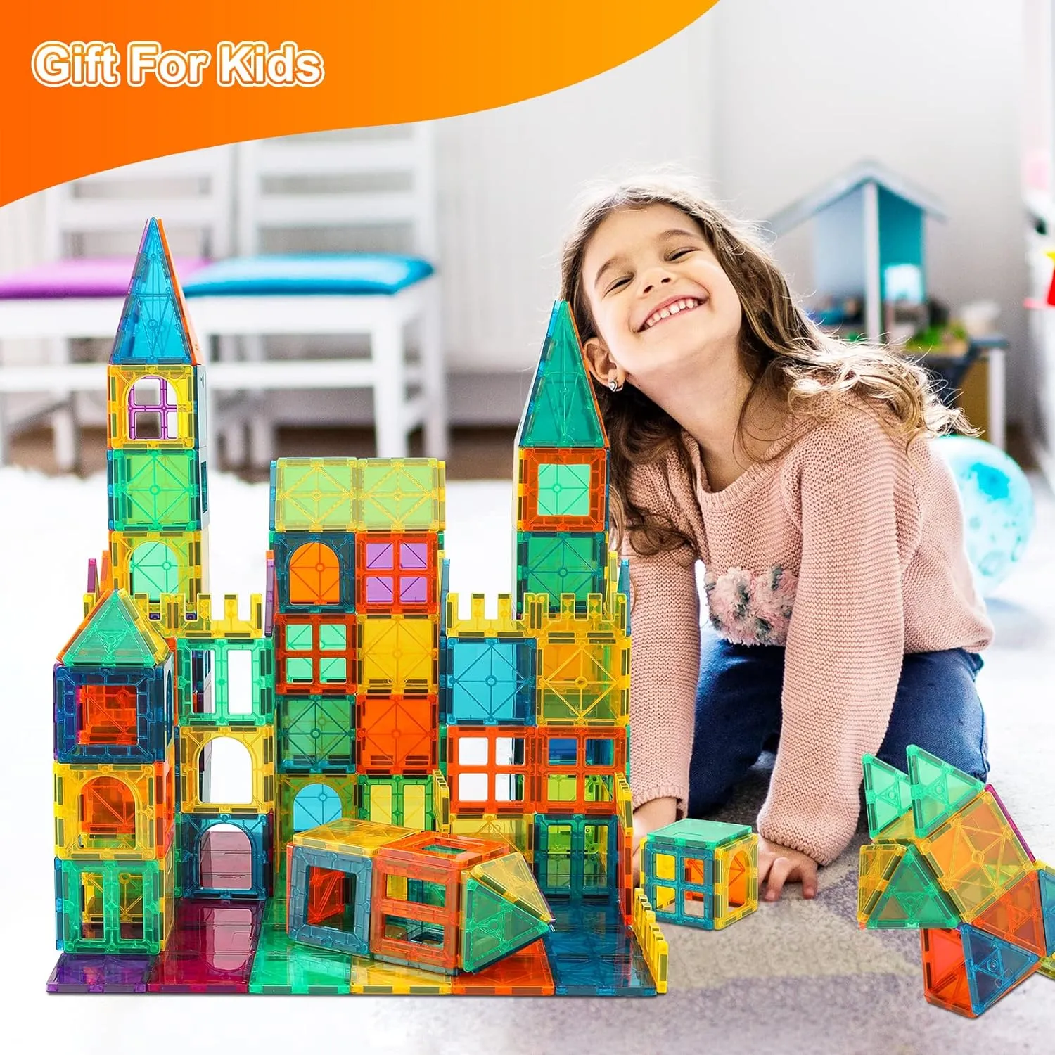 Bmag Magnetic Tiles, Building Blocks for Toddlers, 3D Magnet Building Blocks with 1 Car, STEM Educational Learning Building Blocks for Kids Children, Stacking Montessori Toys Gifts for Boys Girls
