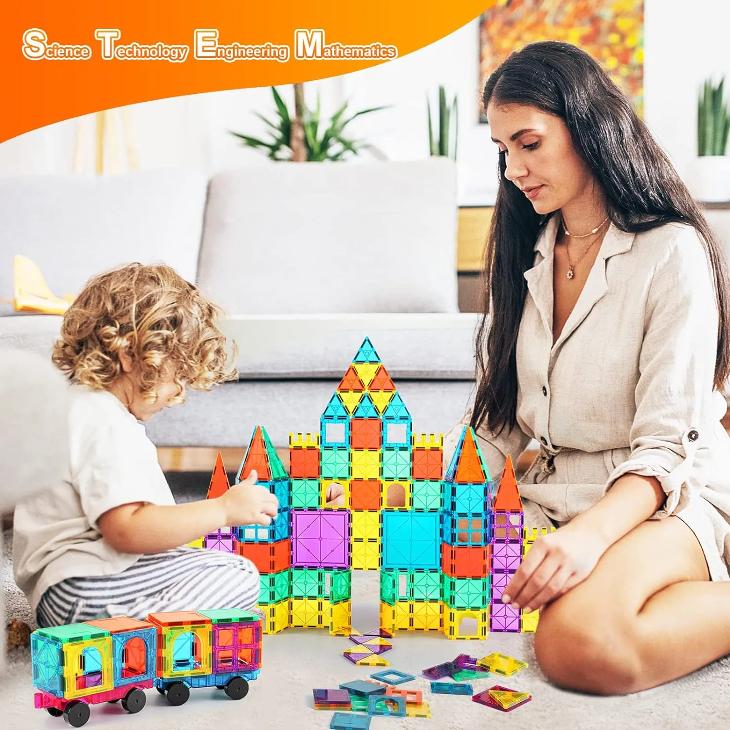Bmag Magnetic Tiles, Building Blocks for Toddlers, 3D Magnet Building Blocks with 1 Car, STEM Educational Learning Building Blocks for Kids Children, Stacking Montessori Toys Gifts for Boys Girls