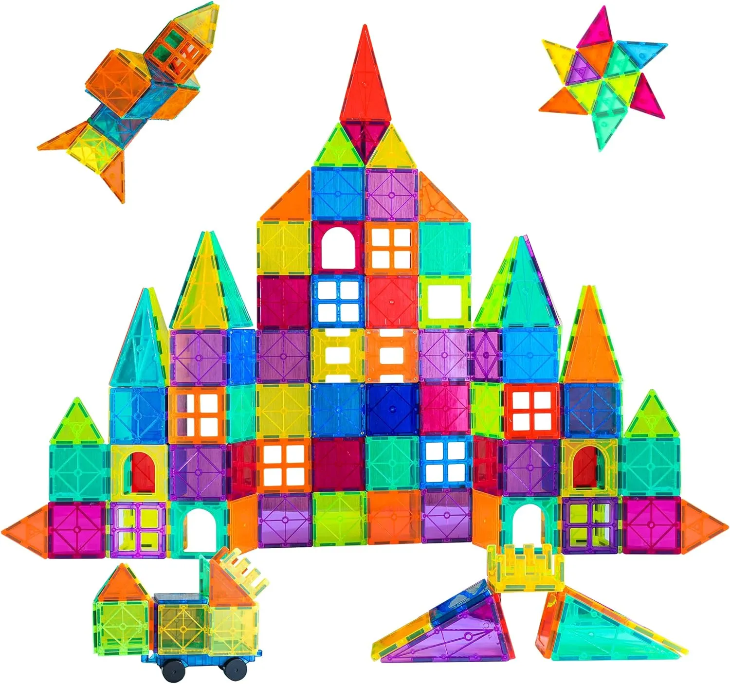 Bmag Magnetic Tiles, Building Blocks for Toddlers, 3D Magnet Building Blocks with 1 Car, STEM Educational Learning Building Blocks for Kids Children, Stacking Montessori Toys Gifts for Boys Girls