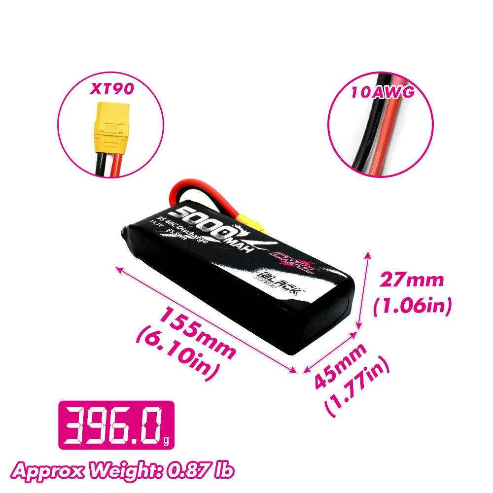CNHL Black Series 5000mAh 11.1V 3S 40C Lipo Battery with XT90 Plug