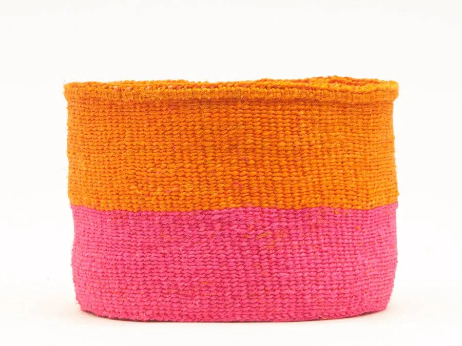 KALI: Orange & Neon Pink Duo Colour Block Woven Basket: Orange / M / Colour Block
