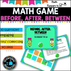 NO PREP MATH GAME -BEFORE, AFTER, BETWEEN Numbers to 20-POWERPOINT GAME