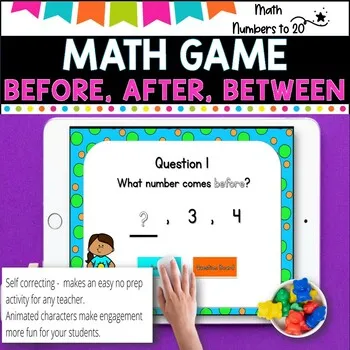 NO PREP MATH GAME -BEFORE, AFTER, BETWEEN Numbers to 20-POWERPOINT GAME