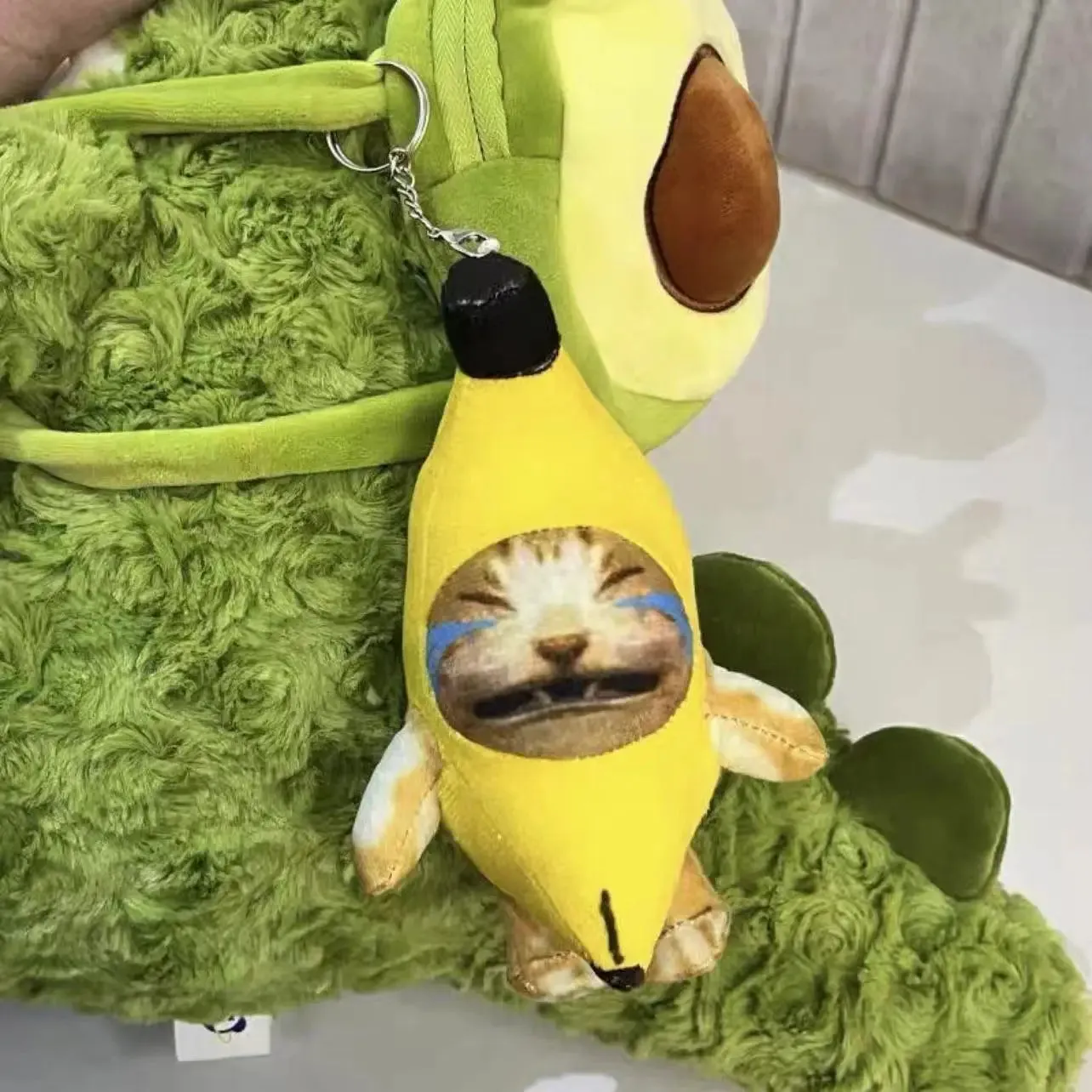 Squeaky funny banana happy cat charm sounding plush toys keychain banana cat pendant dolls