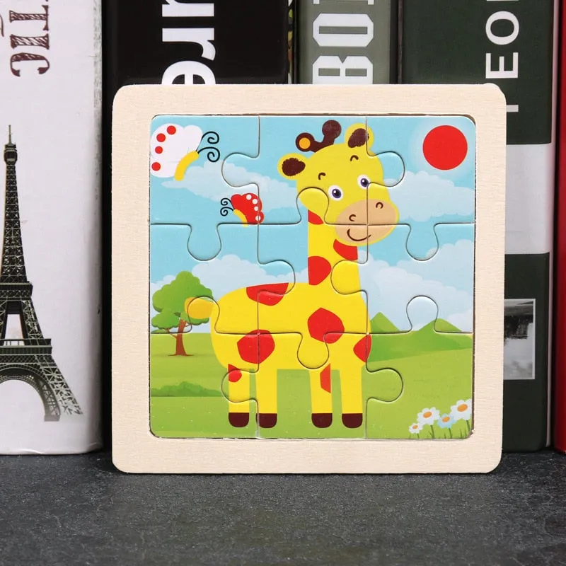 Wooden Puzzles - Colourful, cartoon style wooden 11cm wooden puzzles